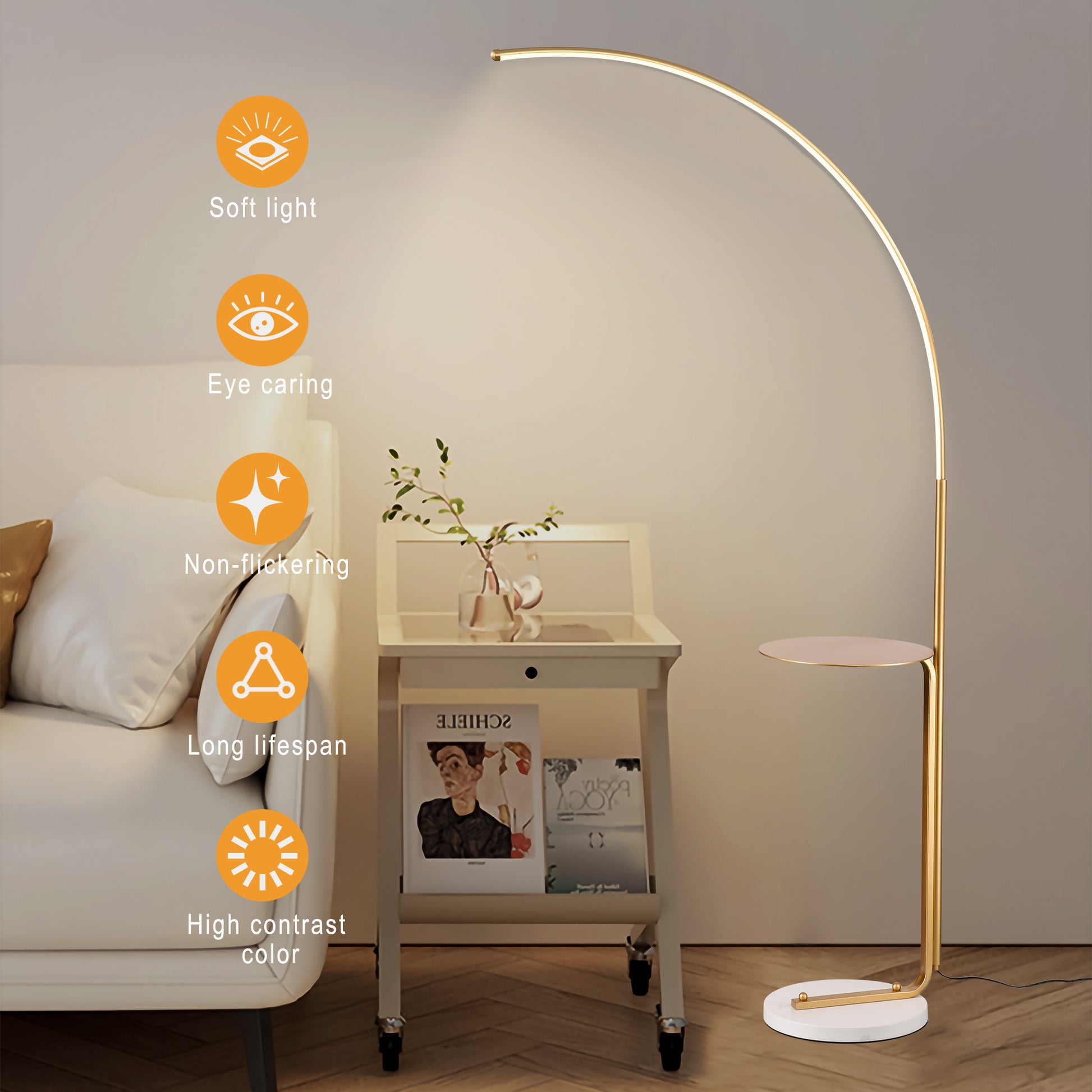 12W Led Floor Lamp, Standing Lamp Tall Industrial Floor Lamp Reading For Bedroom, Office ,Gold Color Gold American Design,Contemporary,Modern,Victorian Metal