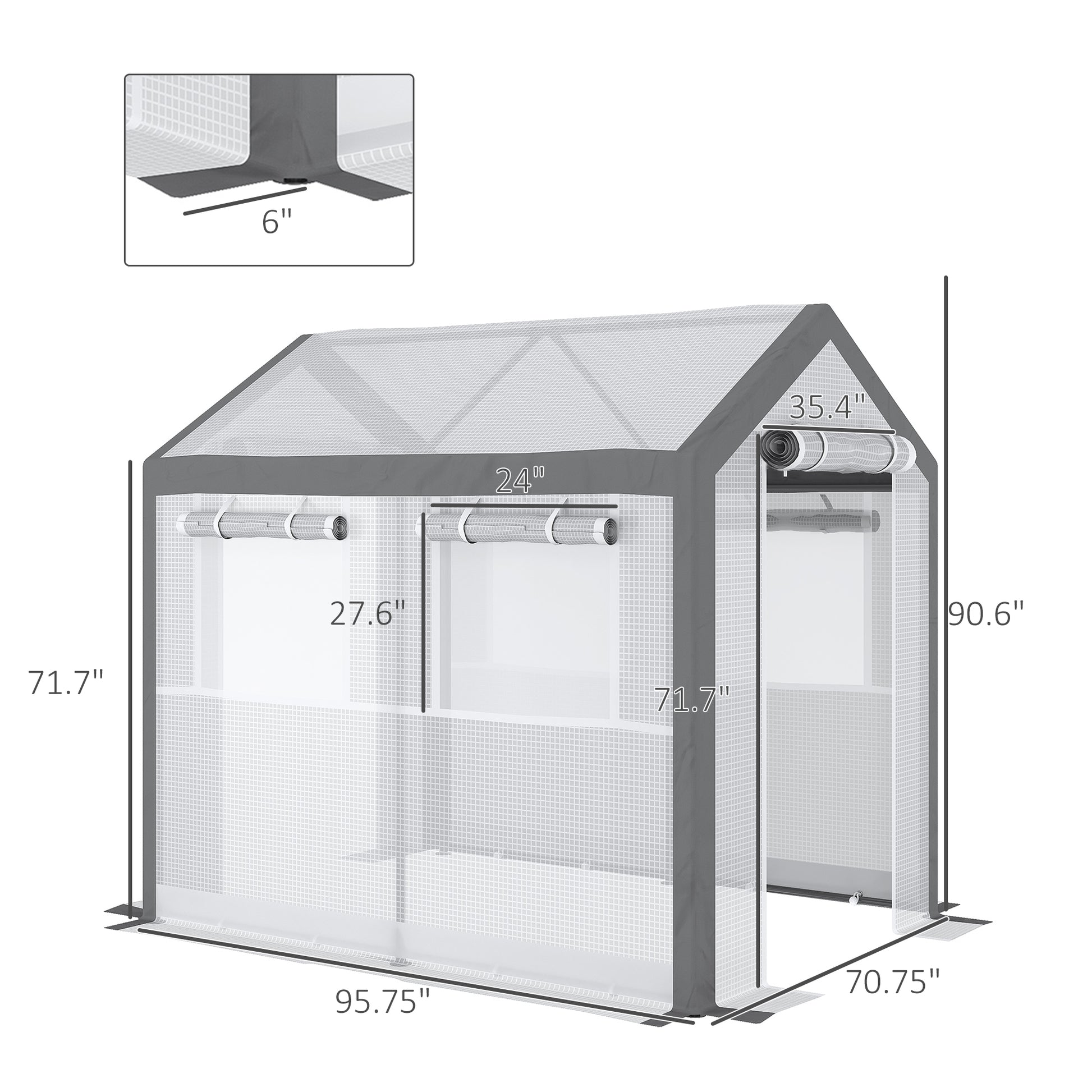 Outsunny 8' X 6' X 7.5' Walk In Greenhouse, Outdoor Gardening Canopy With 6 Roll Up Windows, 2 Zippered Doors & Weather Cover, White White Steel