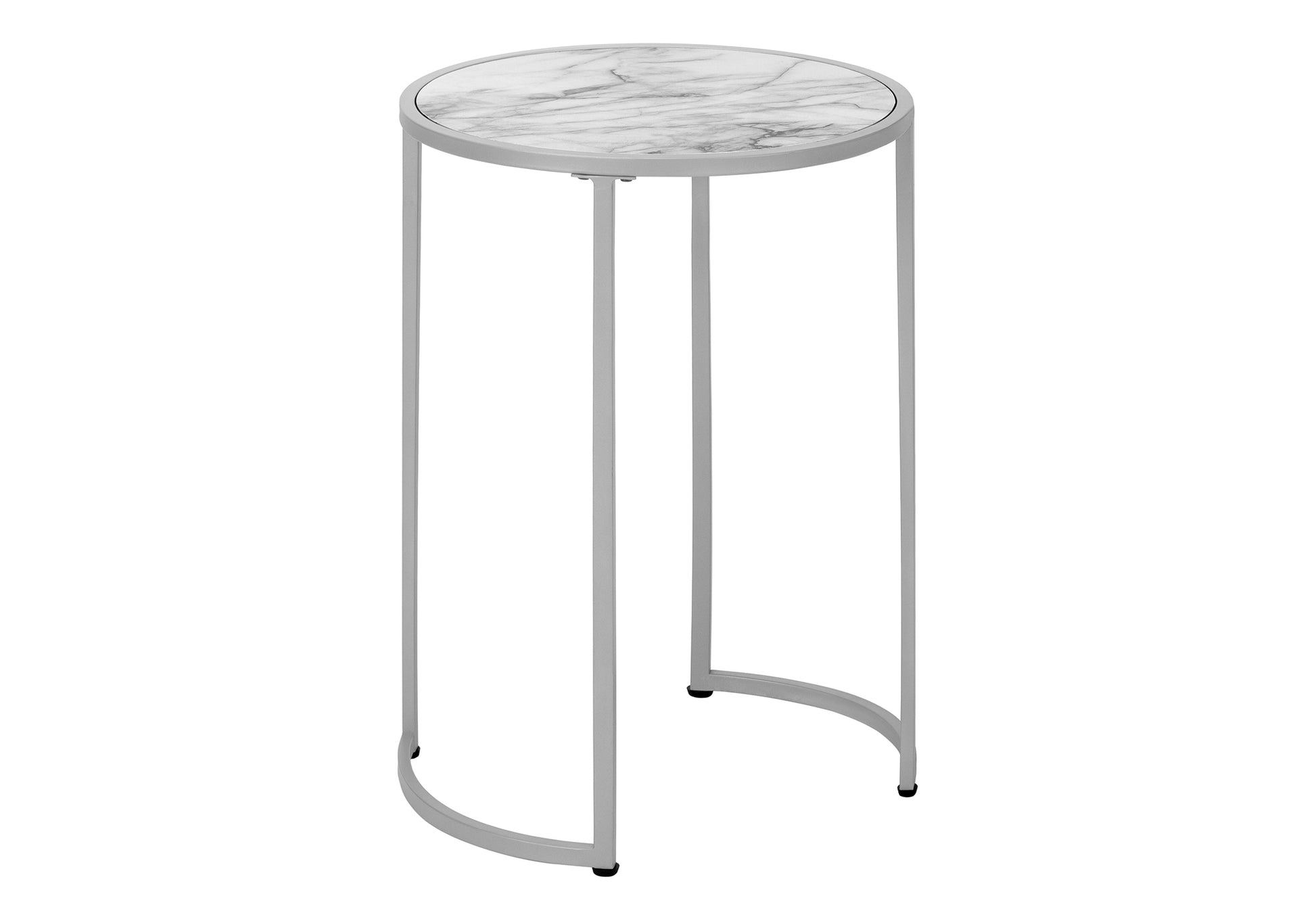 Accent Table, Side, Round, End, Nightstand, Lamp, Living Room, Bedroom, White Marble Look Laminate, Grey Metal, Contemporary, Modern White Metal