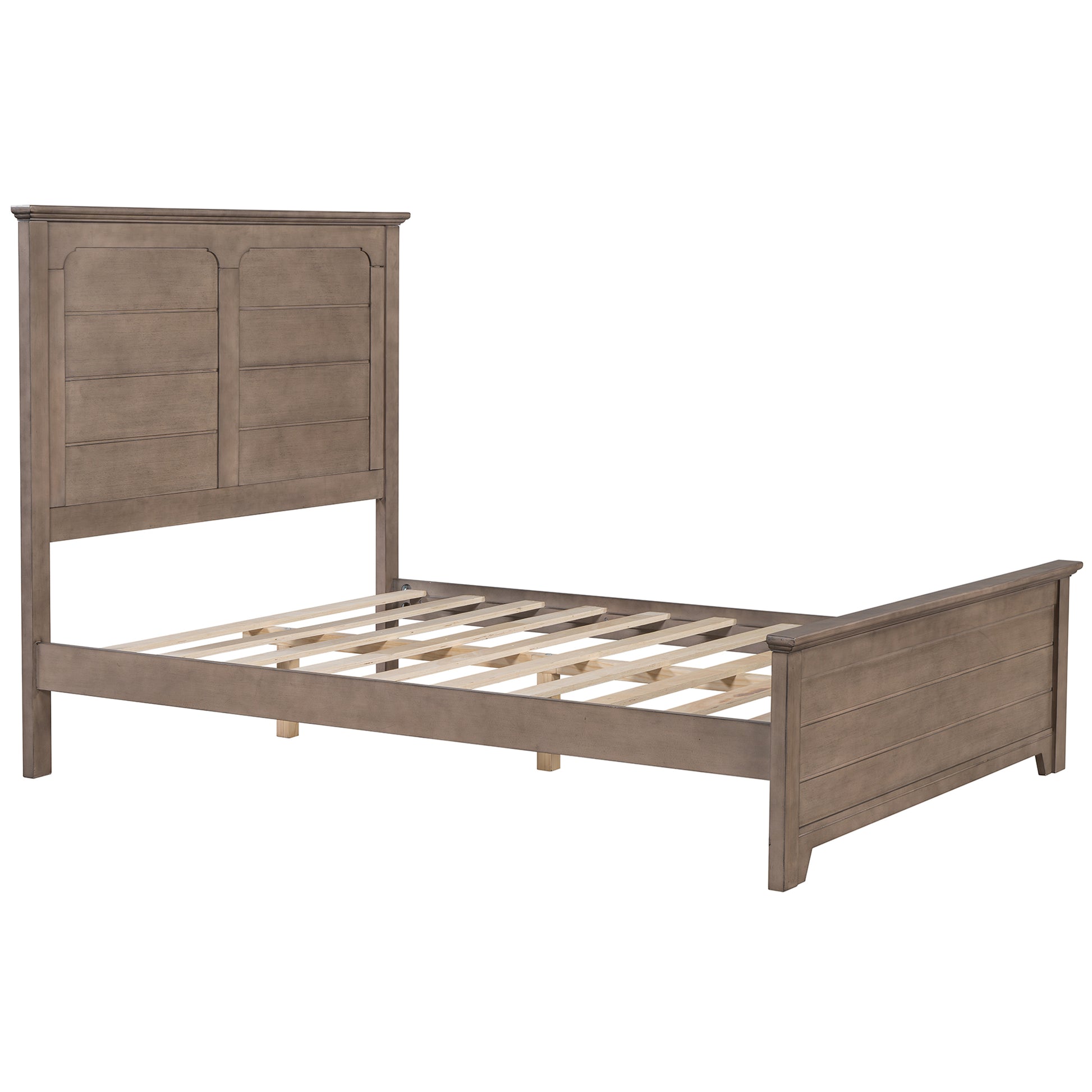 Farmhouse Wooden Platform Full Size Bed With Panel Design Headboard And Footboard For Teenager, Ash Brown Full Ash Brown Pine