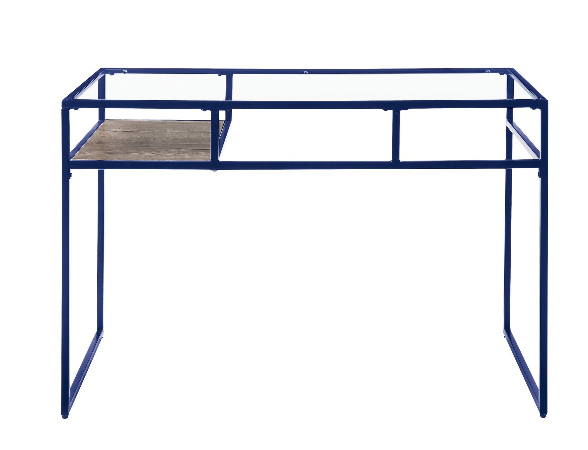 Yasin Glass Top & Blue Finish Writing Desk Blue Metal,Synthetic Wood