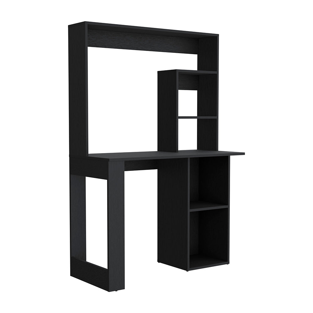 Writing Computer Desk With Storage Shelves And Hutch, Black Black Particle Board Particle Board