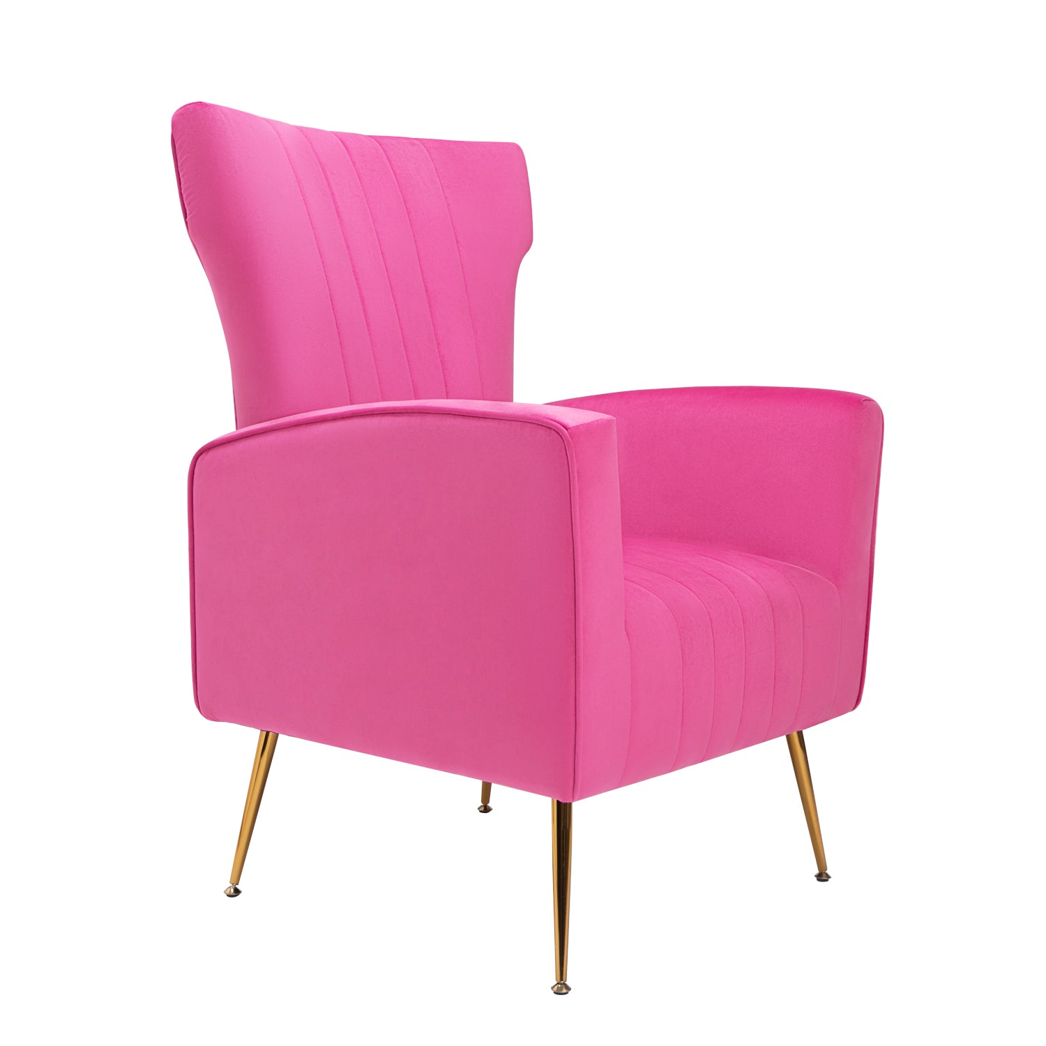 Velvet Accent Chair, Wingback Arm Chair With Gold Legs, Upholstered Single Sofa For Living Room Bedroom Rose Red Velvet 1 Seat