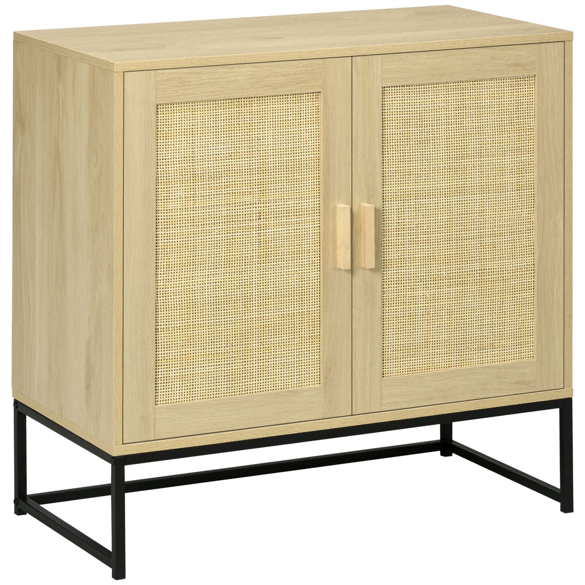 Homcom Accent Cabinet, Sideboard Buffet Cabinet With Rattan Doors, Adjustable Shelf And Metal Base, Boho Storage Cabinet For Living Room, Kitchen, Natural Natural Wood Particle Board