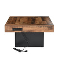 31.4'' X 31.4'' Farmhouse Coffee Table With 2 Usb Ports And Outlets, Brown Spliced Wood Grain Center Table With Led Light, Rustic Cocktail Table With Charging Station For Living Room, Black Black Primary Living Space Square Particle Board