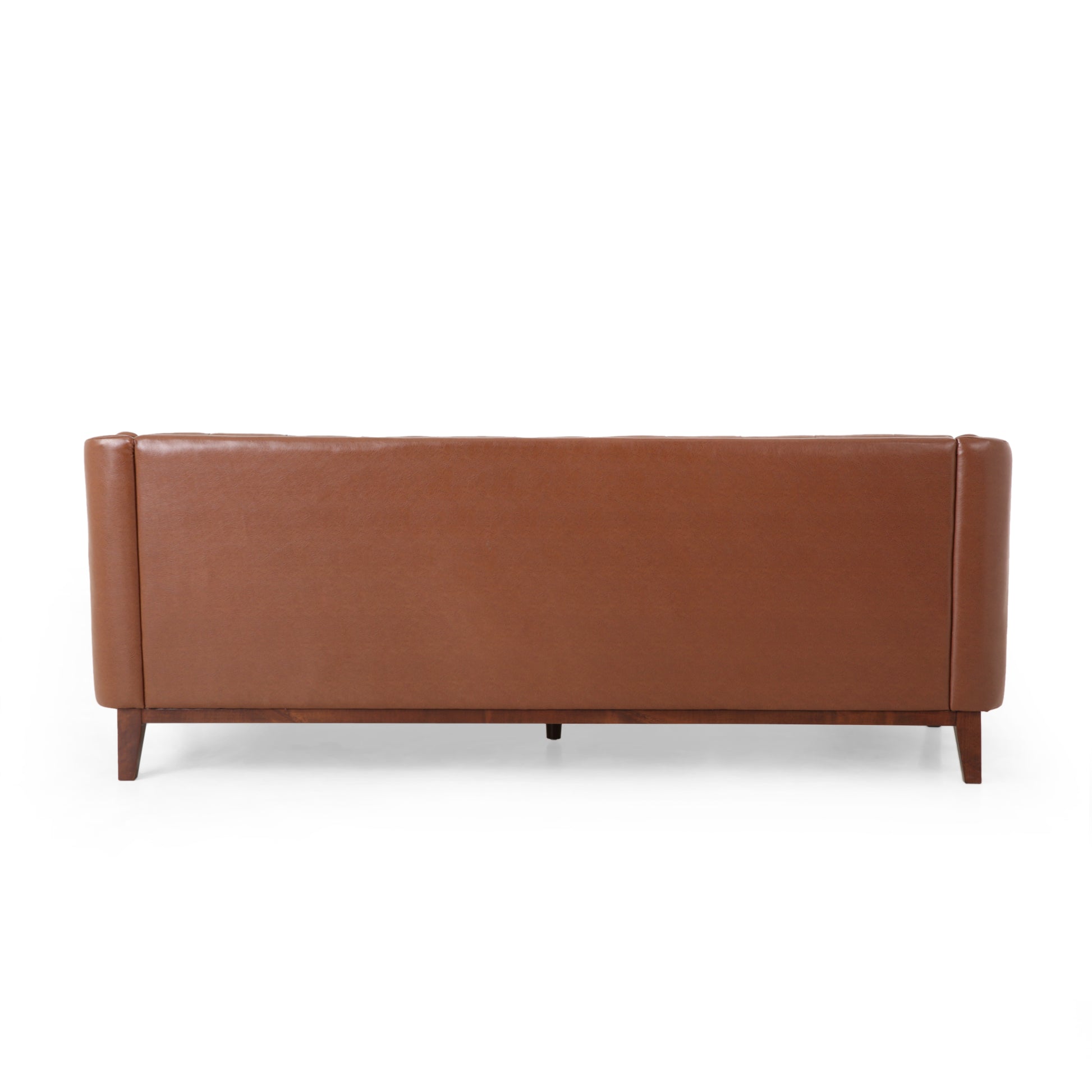 Mirod 81'' Pu Sofa,Tufted Back,Solid Wood Legs,Living Room And Study Light Brown Pu 3 Seat