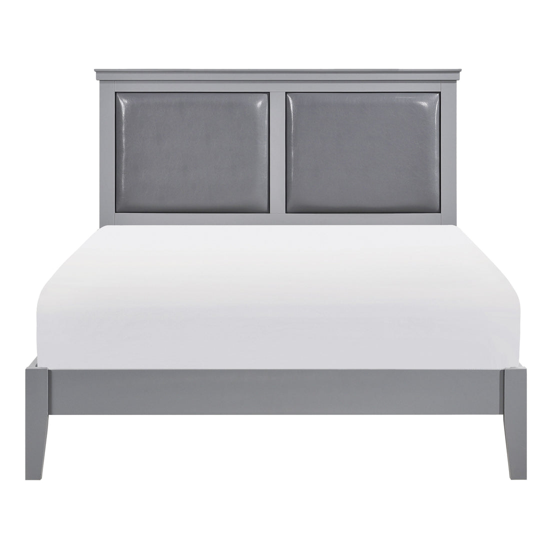 Classic Gray Finish Queen Size Panel Bed Upholstered Headboard Wooden Bedroom Furniture 1Pc Box Spring Required Queen Gray Wood Bedroom Panel Faux Leather Wood