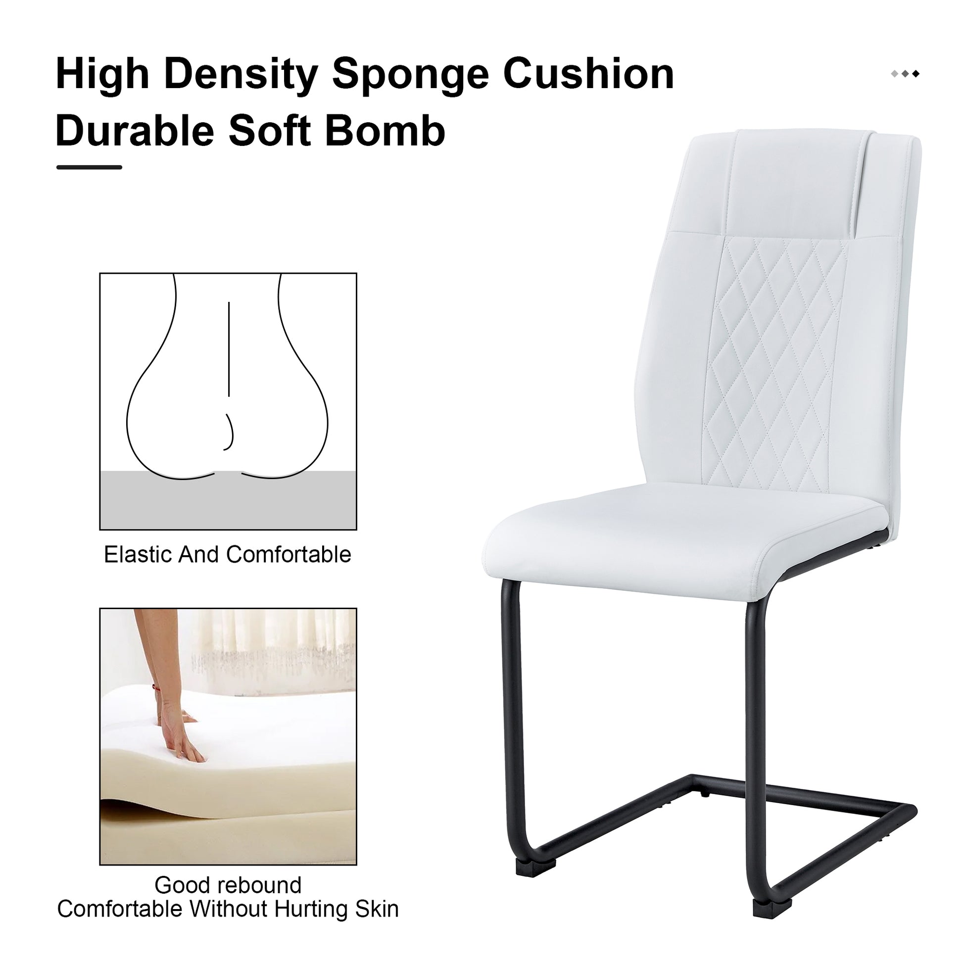 1 Table And 8 Chairs Set.A Rectangular Dining Table With A 0.39 Inch Imitation Marble Tabletop And Black Metal Legs.Paired With 8 Chairs With Pu Leather Seat Cushion And Black Metal Legs.F 1538,C 001 White Black Glass Metal