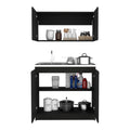 Cabinet, Two Parts Set, Black Black Solid Wood Mdf Engineered Wood