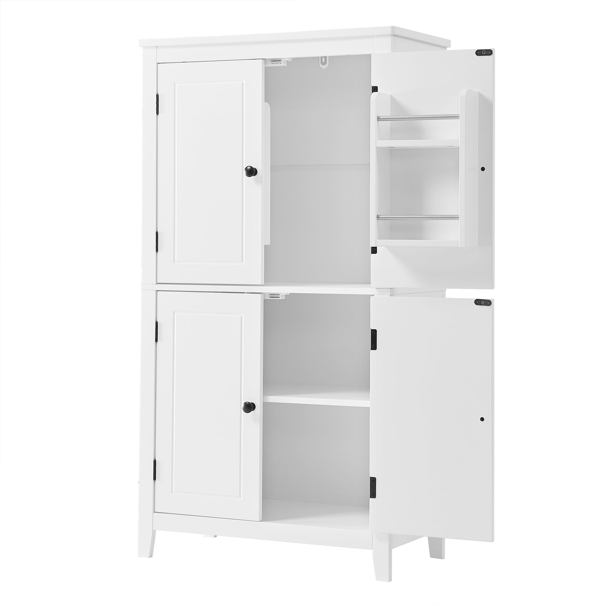 Elegant Bathroom Floor Storage Cabinet, Bathroom Storage Unit, Freestanding Cabinet With 4 Doors, Adjustable Shelves, Adaptable Shelves, White White Mdf