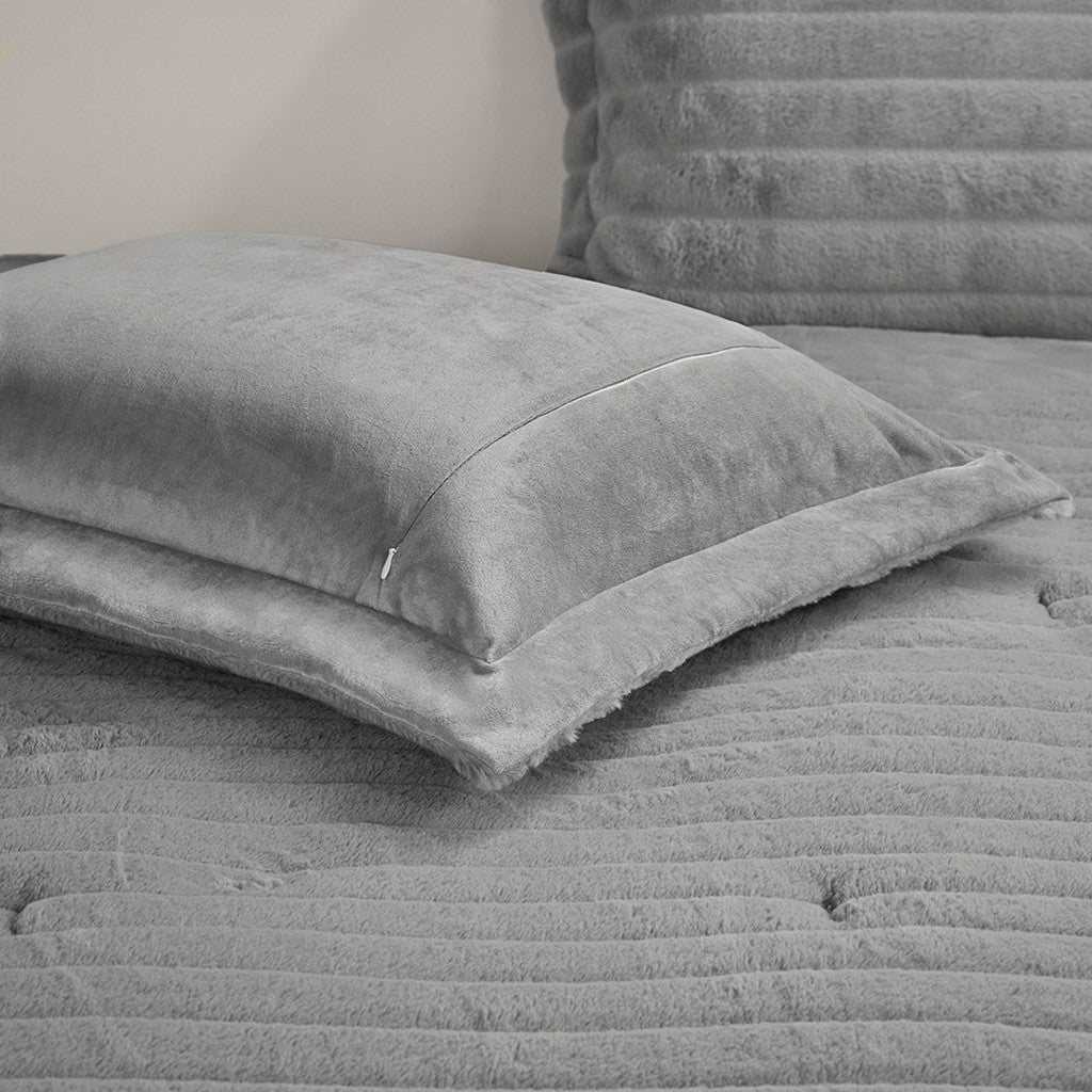 Faux Fur Comforter Set King Grey Polyester