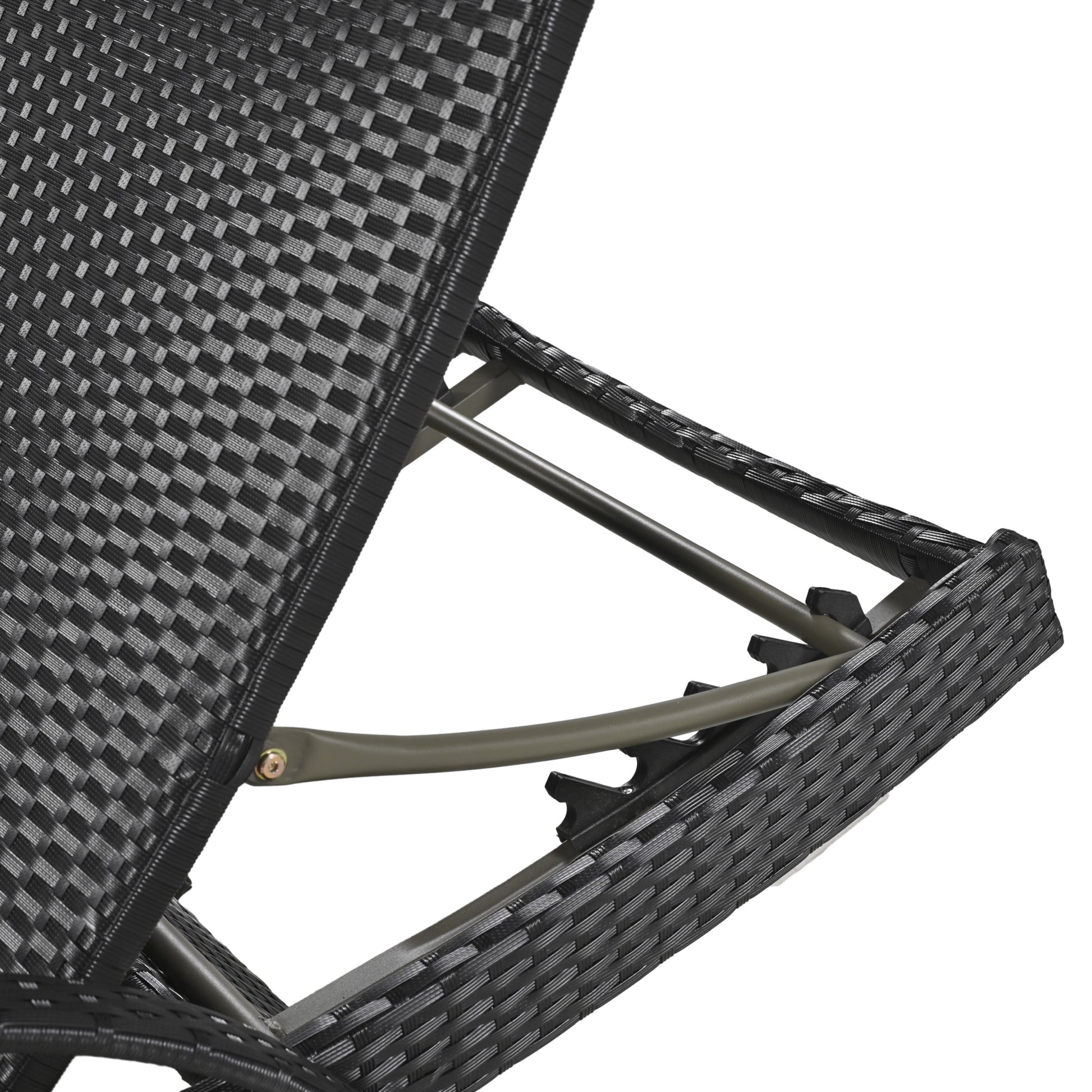 K&K 80'' Outdoor Wicker Chaise Lounge Chairs Set Of 2, Patio Rattan Reclining Chair Pull Out Side Table Adjustable Backrest Ergonomic Wave Design Pool Sunbathing Recliners, Black No Lounge Black