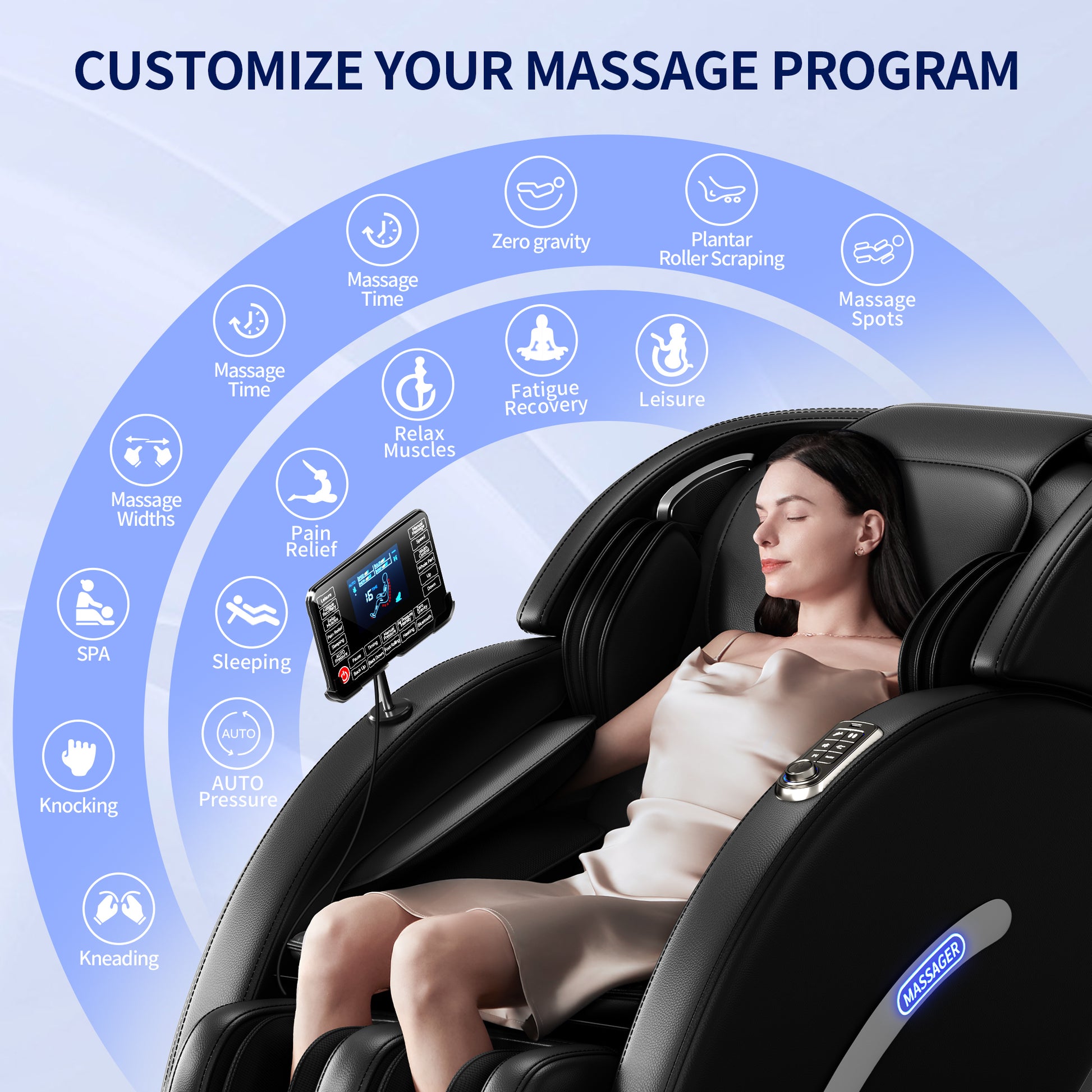 Full Body Massage Chair, Full Body Zero Gravity With 3D Massage Mechanism, 6 Auto Massage Mode, Waist And Calf Heater, Foot Roller, Bluetooth Speaker Black Black Power Remote Metal Primary Living Space Medium Duty Luxury,Modern Push Button Polyurethane