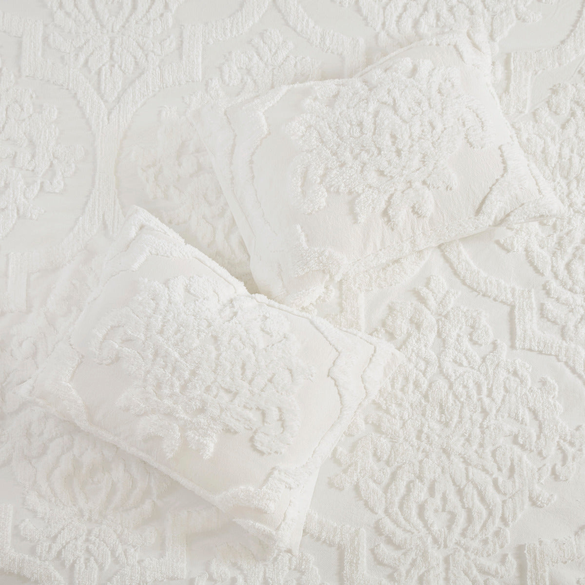 3 Piece Tufted Cotton Chenille Da Comforter Set Off White Full Queen Full Off White Cotton