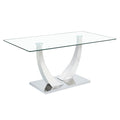 Table And Chair Set.Contemporary, Minimalist Rectangular Dining Table Featuring A Clear Tempered Glass Top And Sleek Silver Legs. Paried With Chairs Made Of Pu Material Cushion And Silver Metal Legs. Light Gray Seats 6 Glass Metal