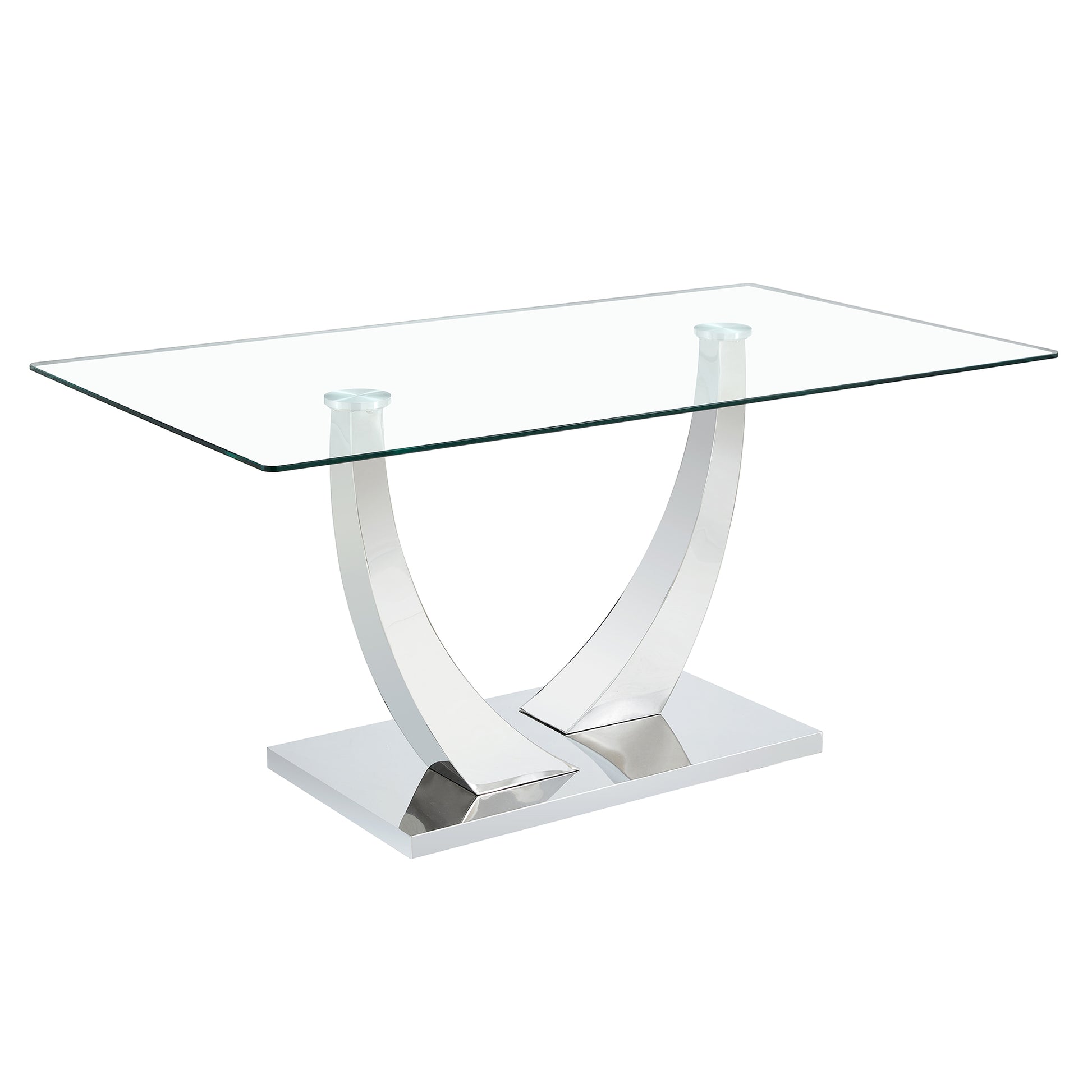 Table And Chair Set.Contemporary, Minimalist Rectangular Dining Table Featuring A Clear Tempered Glass Top And Sleek Silver Legs. Paried With Chairs Made Of Pu Material Cushion And Silver Metal Legs. Light Gray Seats 6 Glass Metal