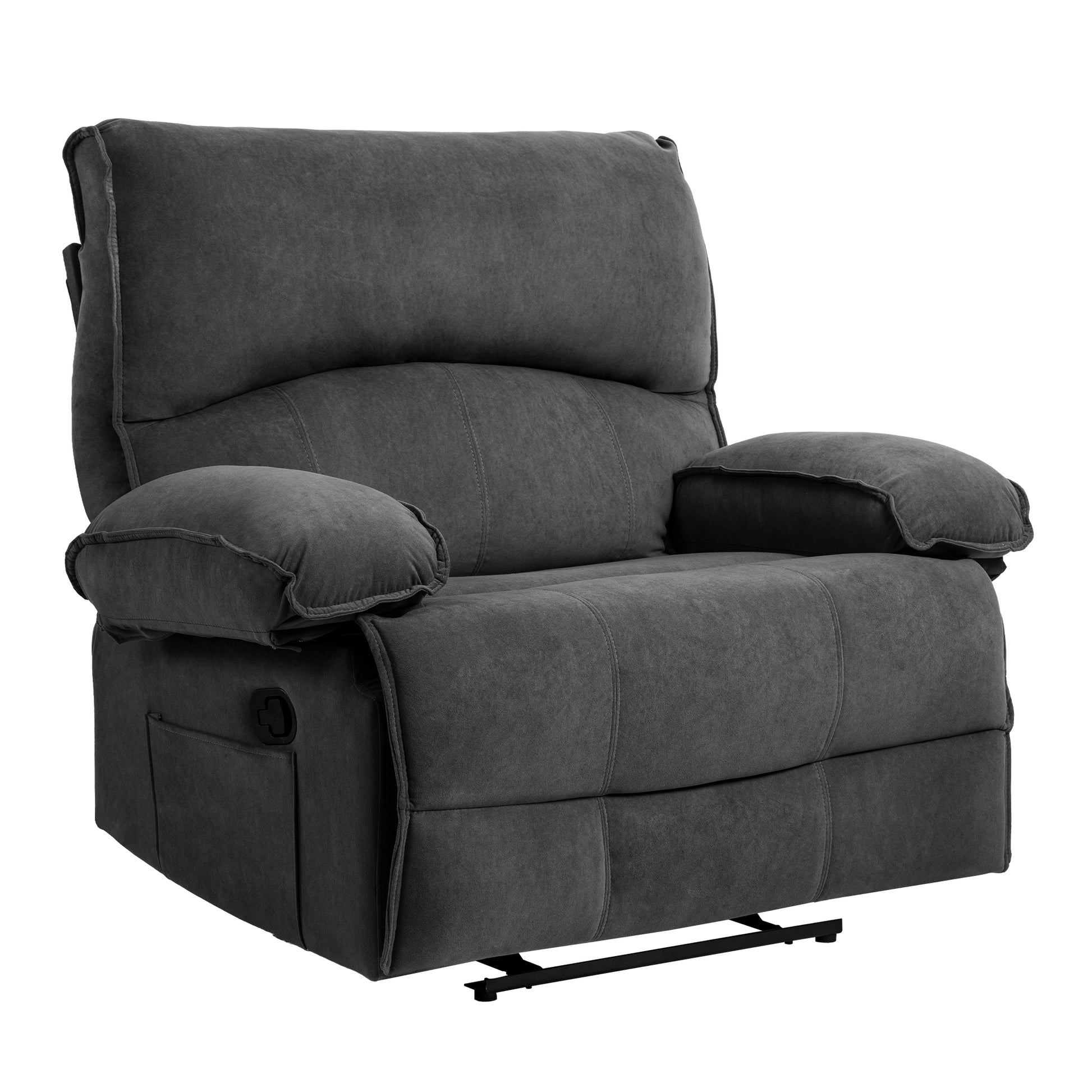 Oversized Manual Recliner Chair Sofa For Living Room Grey Velvet Manual Handle Metal Primary Living Space Soft Cushion Back Heavy Duty American Design,American Traditional,Classic Pillow Top Arms Foam Velvet