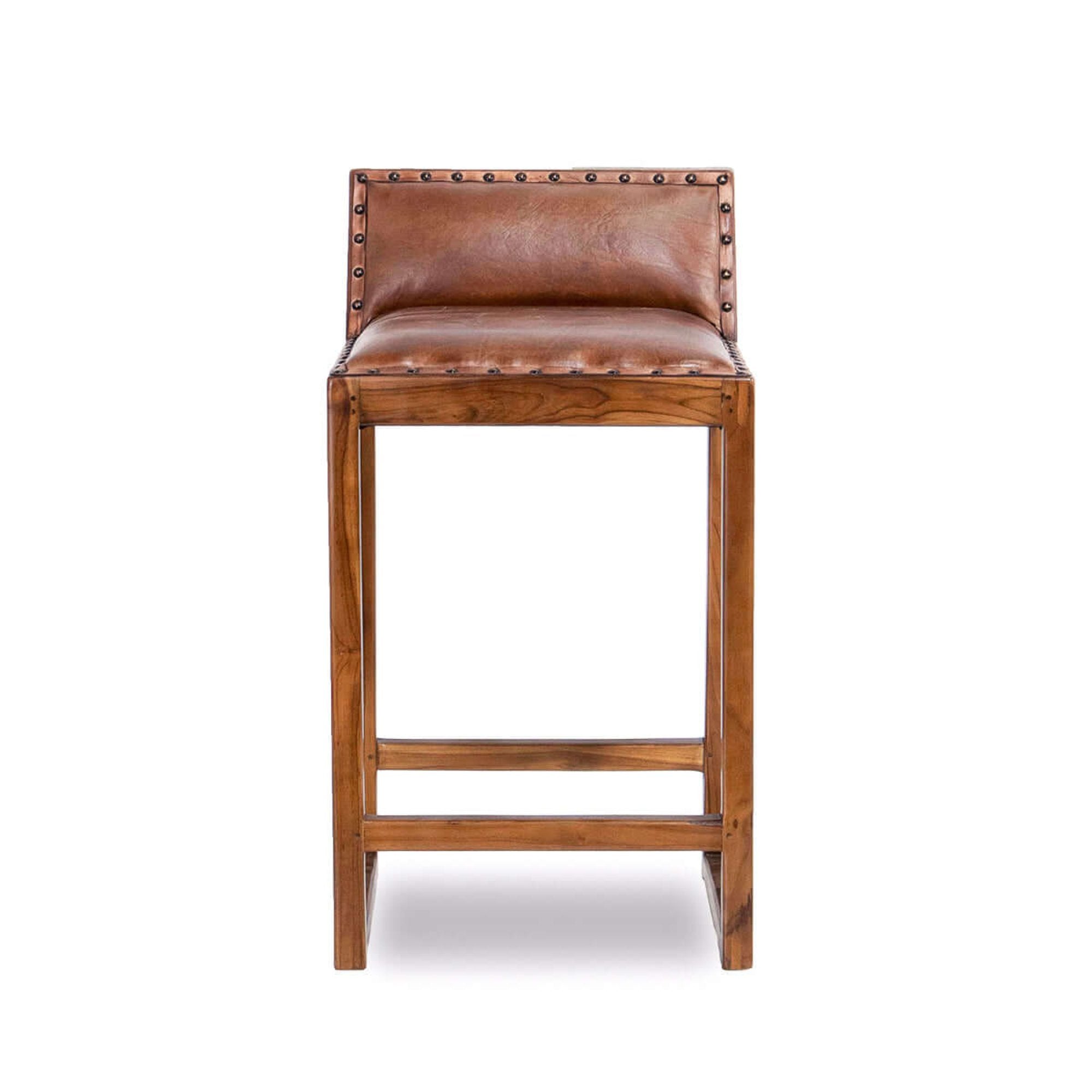 Gavin 25'' Solid Wood Genuine Leather Counter Stool Solid Brown,Rustic,Tan Brown Dining Room Foam Wipe Clean Mid Century Modern Bar Stools 1 Foam Genuine Leather,Solid Wood