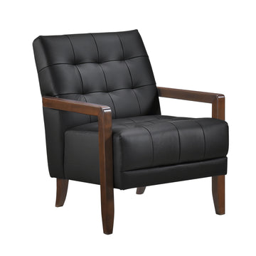 Modern Style Accent Chair Black Leather Upholstered Tufted Detail Walnut Finish Wood Furniture 1Pc Black Primary Living Space Contemporary,Modern Plywood