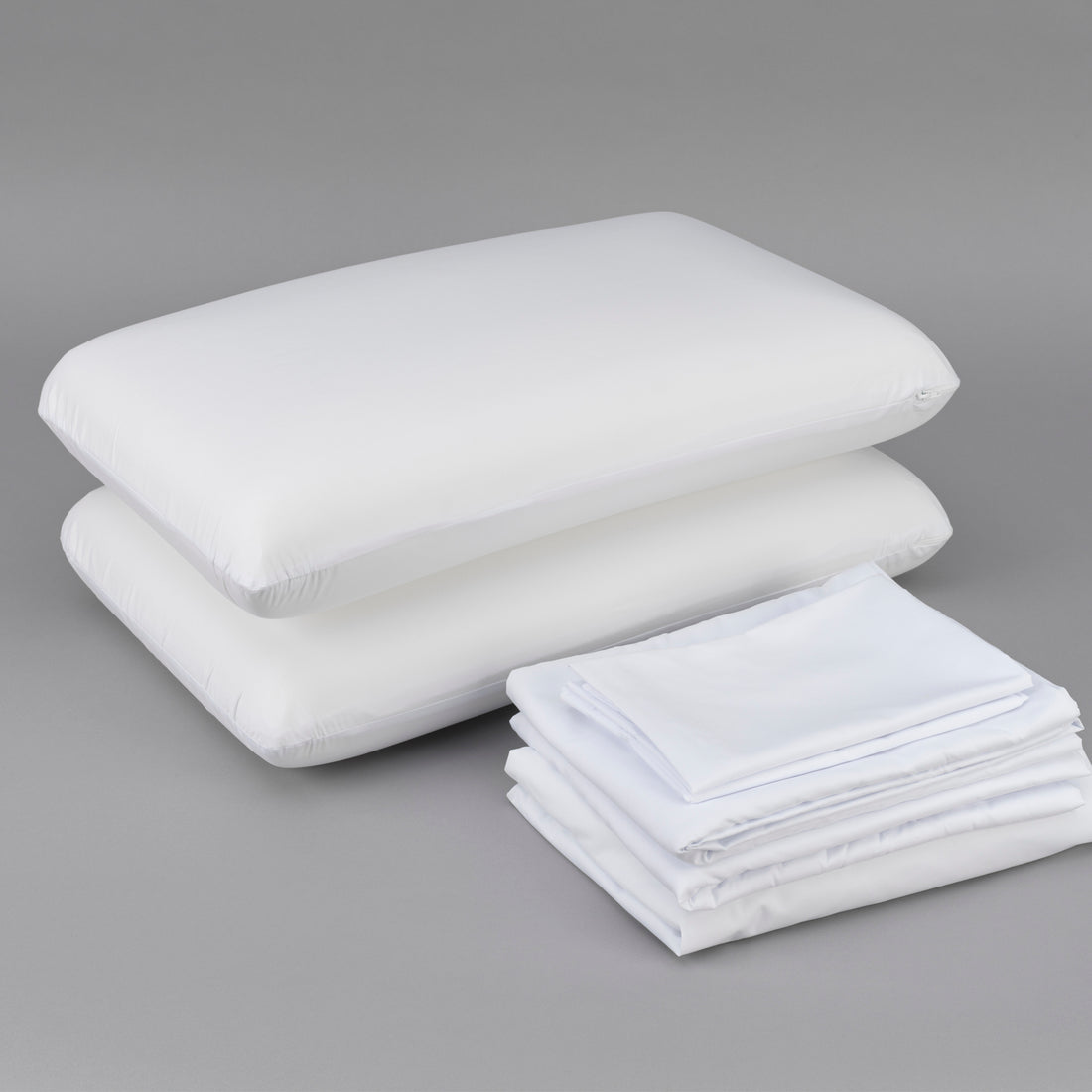 Cooling With Heiq Bedding Bundle Queen: Memory Foam Pillows, Sheet Set, Mattress Protector Queen White Cotton