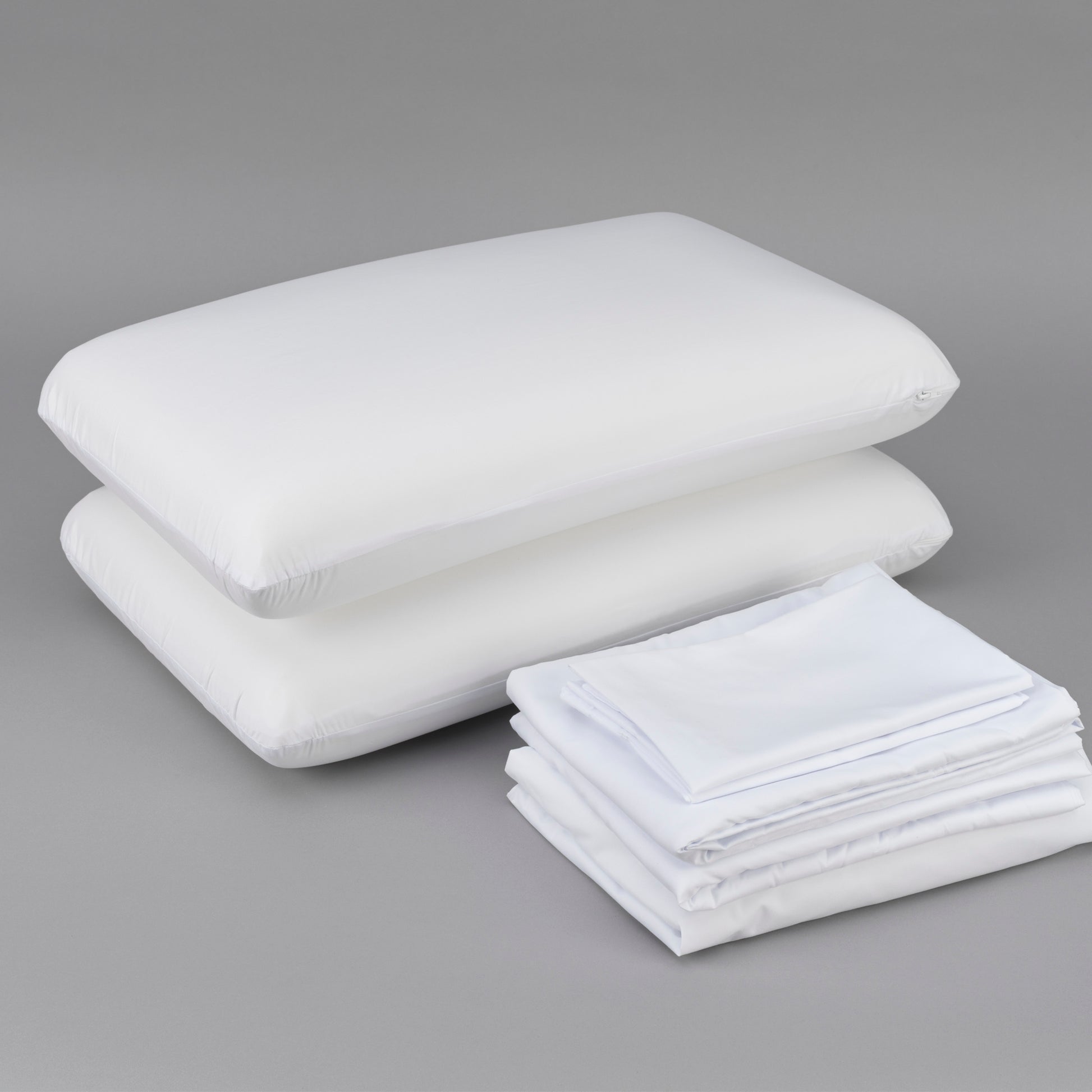 Cooling With Heiq Bedding Bundle Full: Memory Foam Pillow, Sheet Set, Mattress Protector Full White Cotton