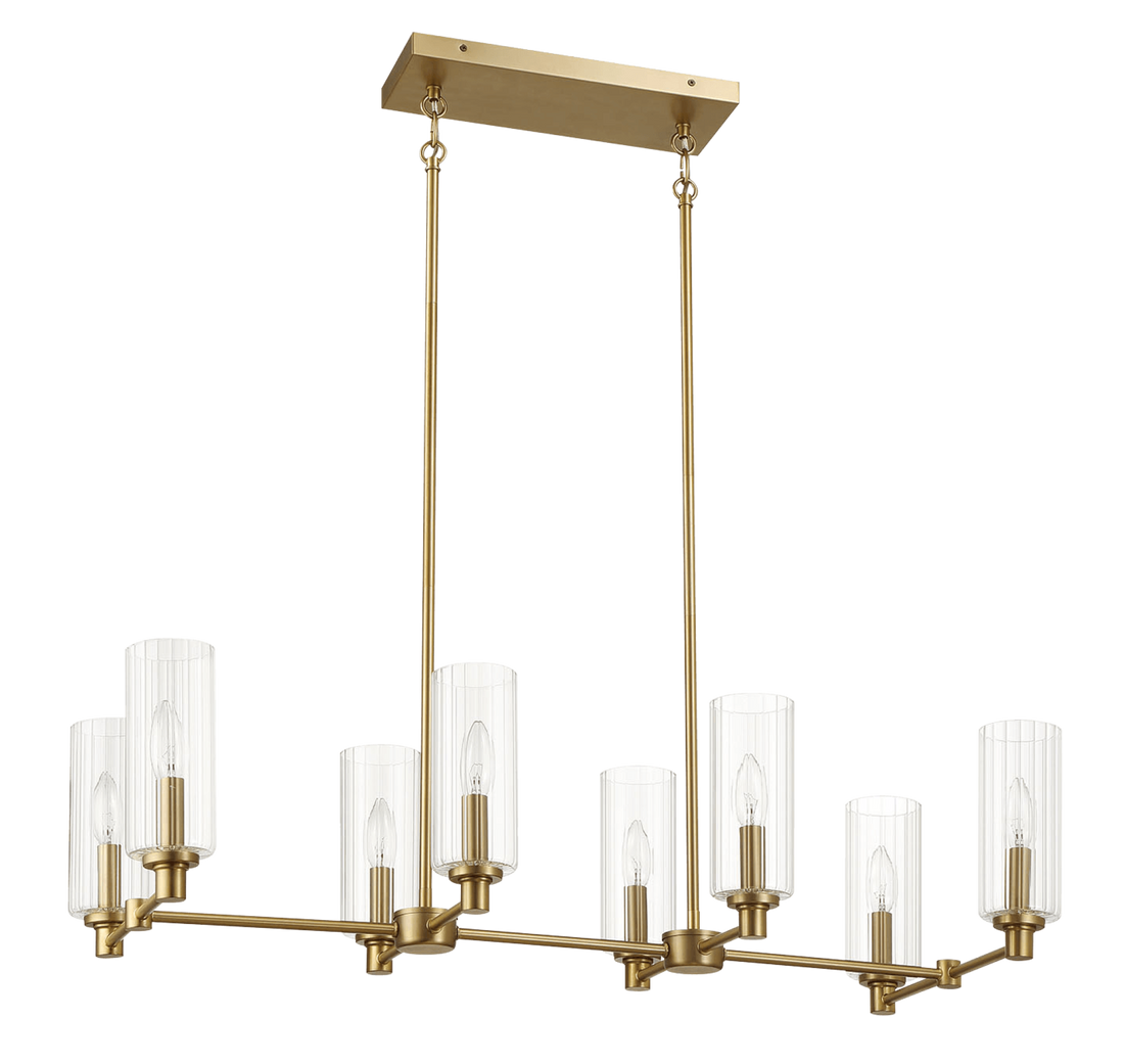 Willow Eight Lights Island With Clear Ribbed Glass Pendant Lamp Satin Brass Clear,Gold Ceiling Lights Brass,Glass