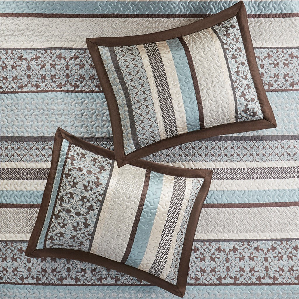 5 Piece Reversible Jacquard Bedspread Set Blue King King Blue Cotton