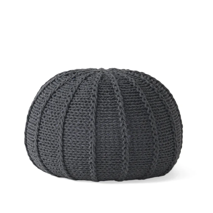 Knited Pouf Dark Grey Cotton