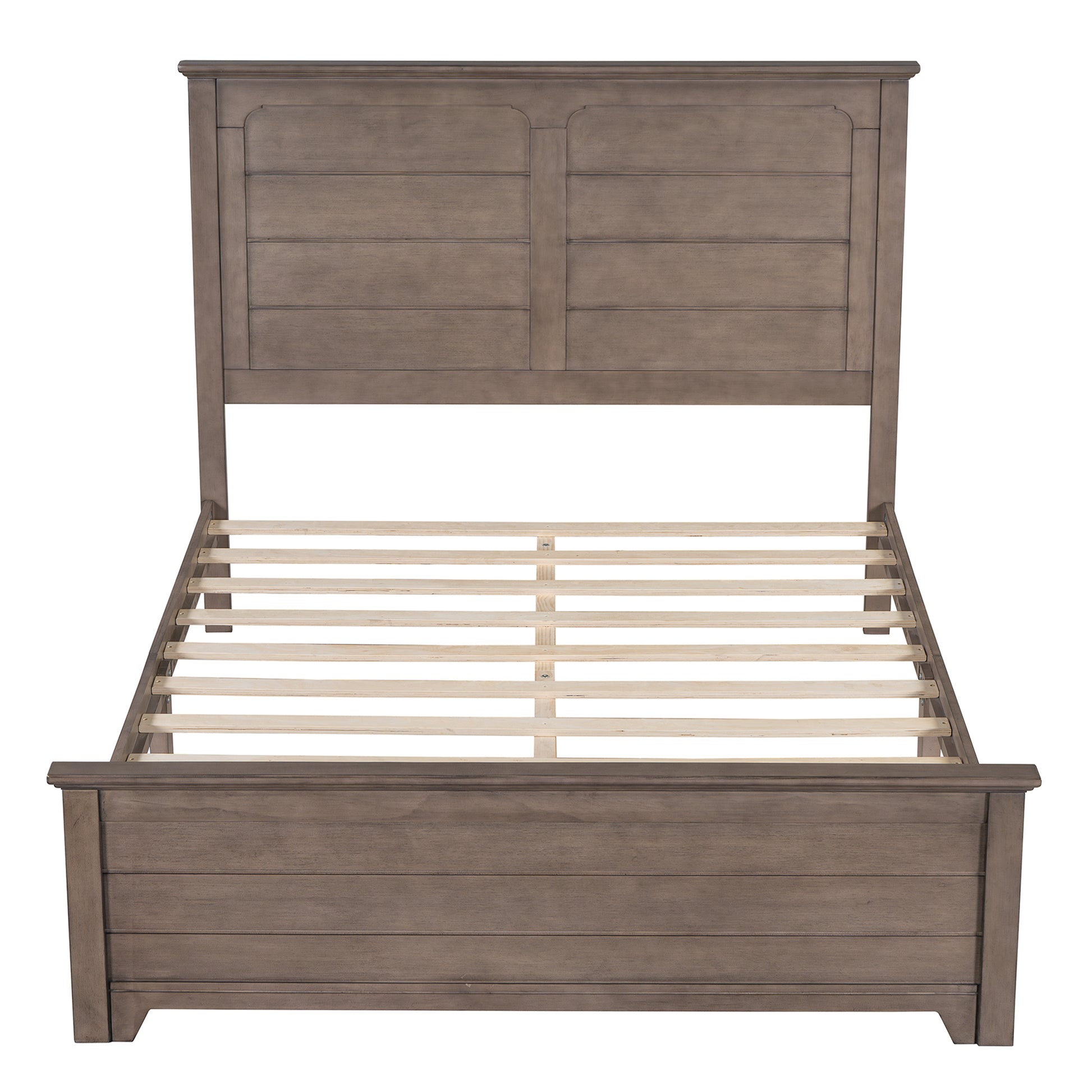 Farmhouse Wooden Platform Queen Size Bed With Panel Design Headboard And Footboard For Teenager, Ash Brown Queen Ash Brown Pine