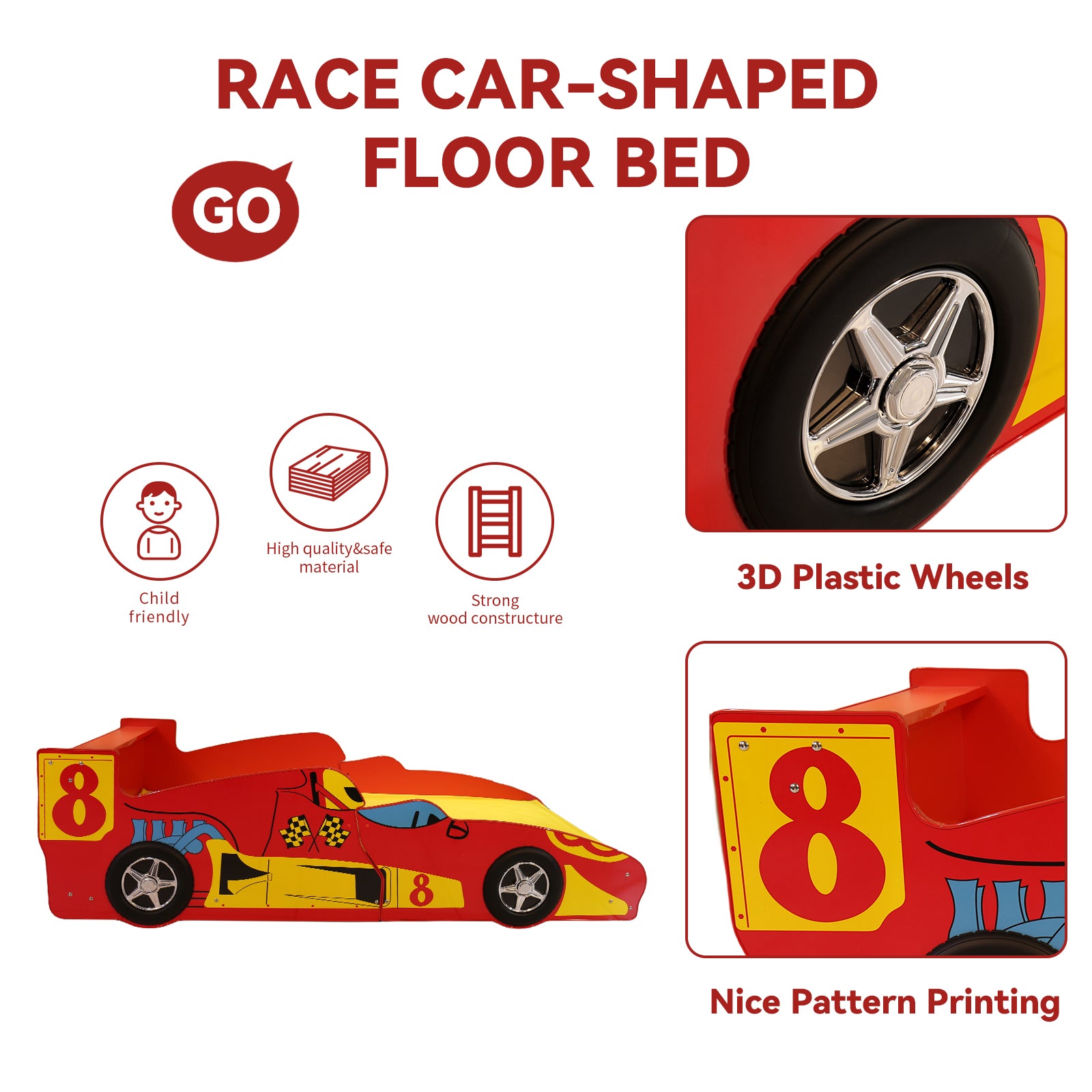 Supreme F1 Racing Car Bed Twin Red Mdf