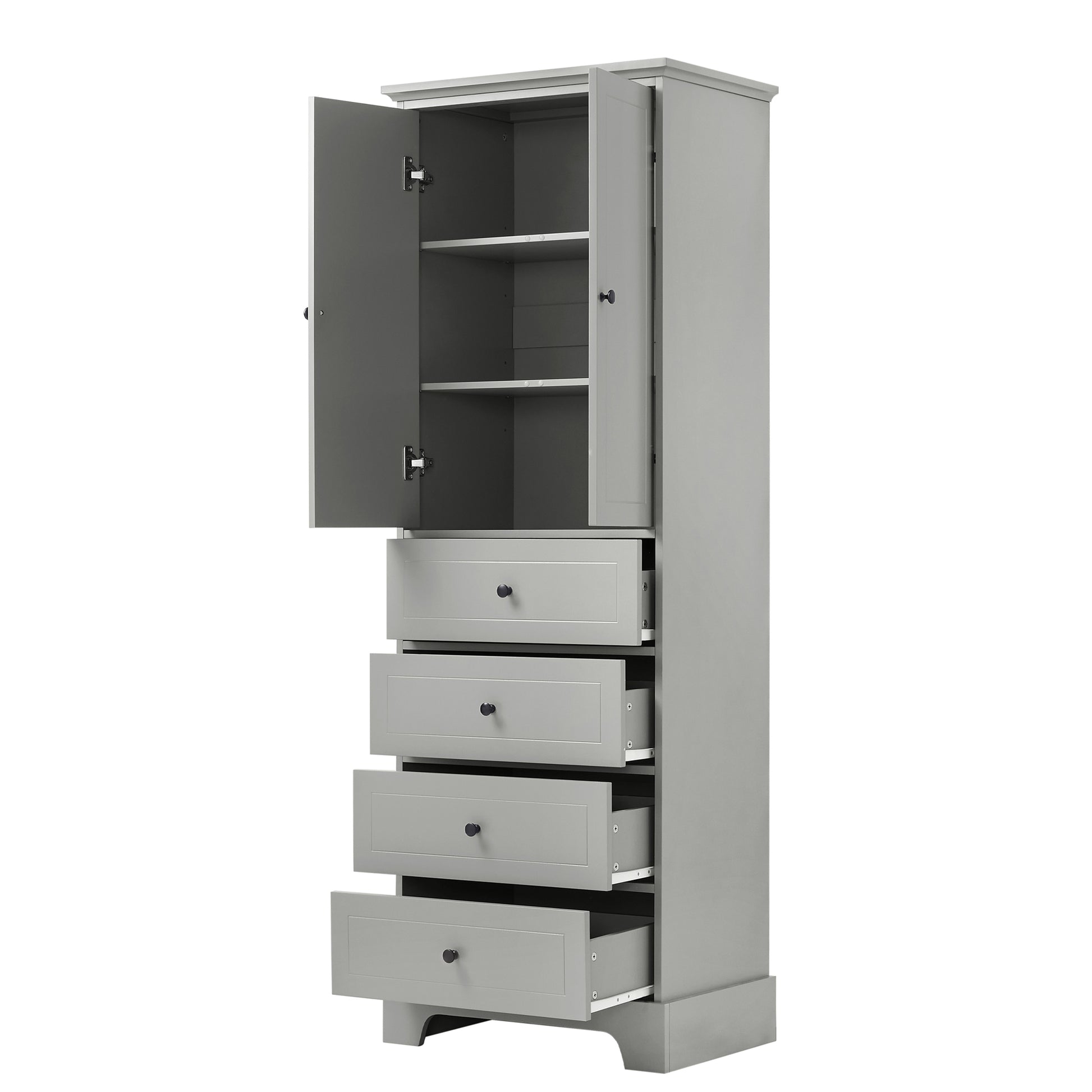 Storage Cabinet With 2 Doors And 4 Drawers For Bathroom, Office, Adjustable Shelf, Mdf Board With Painted Finish, Grey Grey Mdf