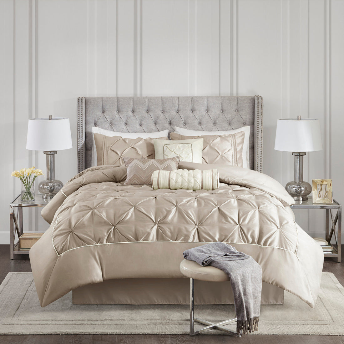 7 Piece Tufted Comforter Set Taupe Queen Queen Taupe Polyester