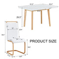 Table And Chair Set. White Sintered Stone Table Top With Rubberwood Legs, Foldable Computer Desk, Foldable Desk, 6 Modern Pu Leather High Cushion Side Chairs With Wood Grain Metal Legs. White Seats 6 Sintered Stone