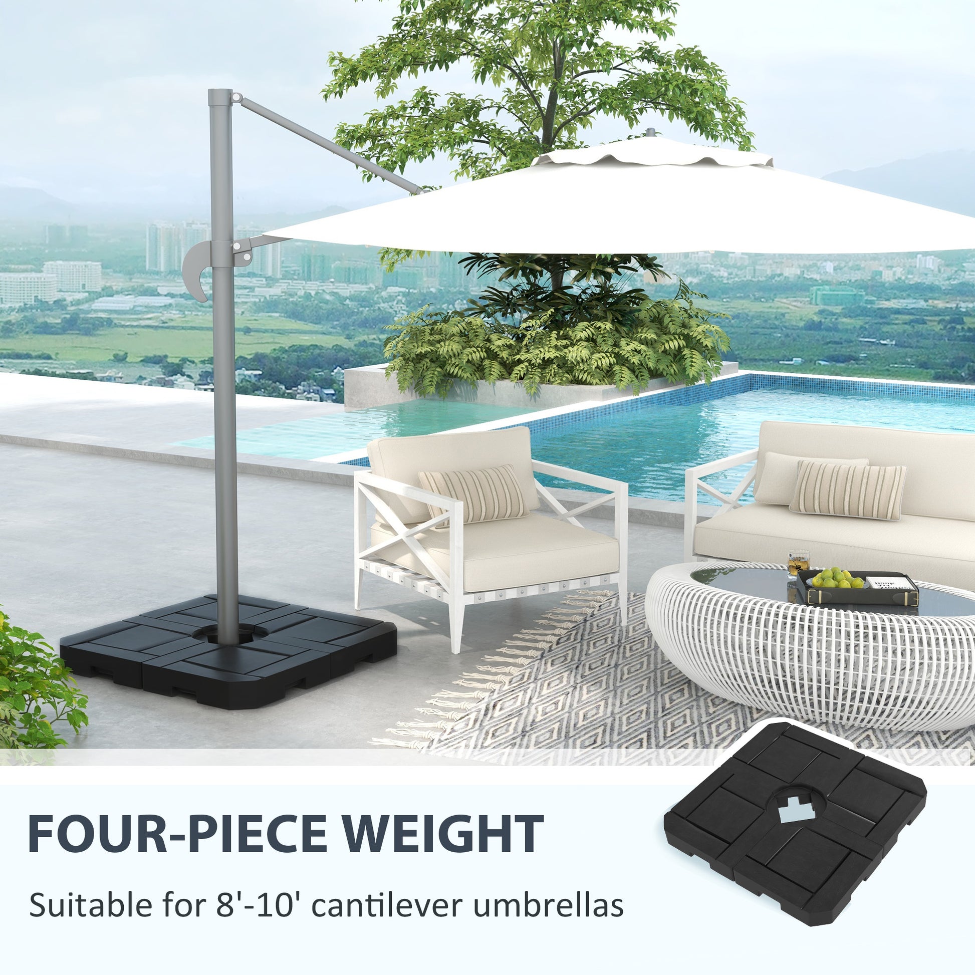 Outsunny 4 Piece Patio Cantilever Umbrella Base Weight Set, Fillable Outdoor Offset Umbrella Weights For Umbrella Stand, 175 Lbs. Capacity Water Or 230 Lbs. Capacity Sand, Black Black Hdpe