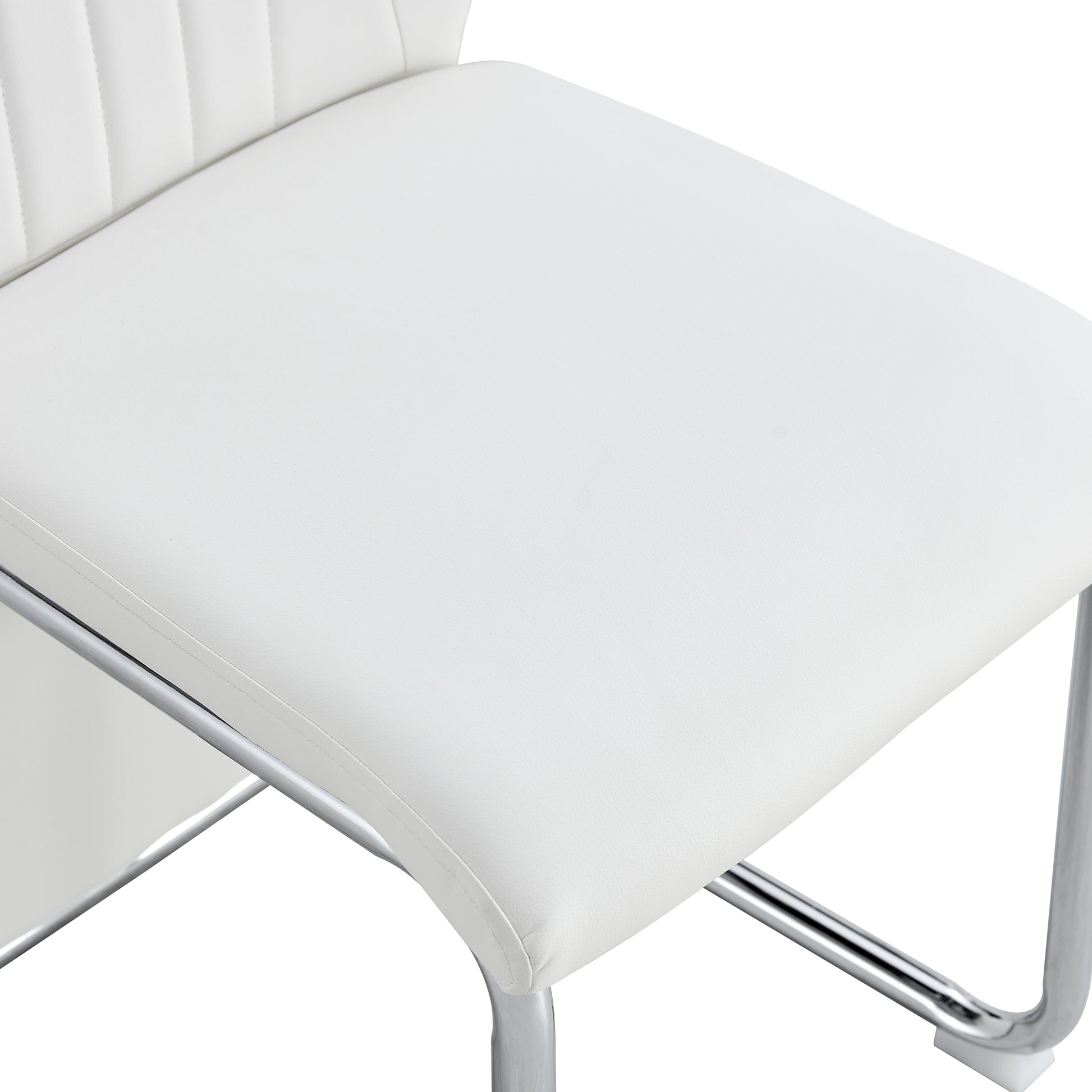 Table And Chair Set, Modern Luxurious White Imitation Marble Pattern Mdf Dining Table,Rectangular Dining Table, Matched With Uniquely Shaped Pu High Backrest Seats,Suitable For Various Occasions. White Seats 4 Mdf
