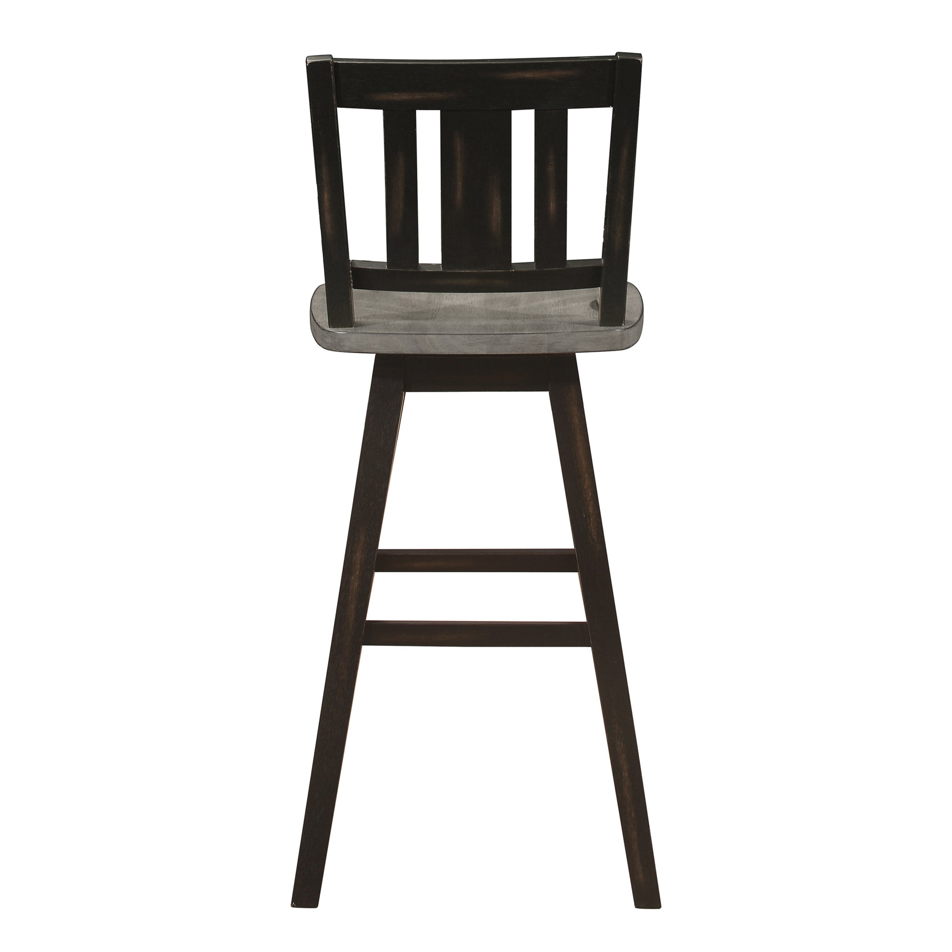 Pub Height Chairs Set Of 2, Distressed Gray And Black 360 Degree Swivel Chair Solid Rubberwood Furniture, Vertical Slat Back Bar Chairs Black Gray Dining Room Rustic Slat Back Solid Wood