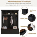 Farmhouse 4 In 1 Hall Tree With Wood Grain Bench, Mudroom Versatile Coat Rack With 2 Large Drawers, Large Entrance Organizer With 6 Black Hooks For Hallway, Living Room, Black, 55.9