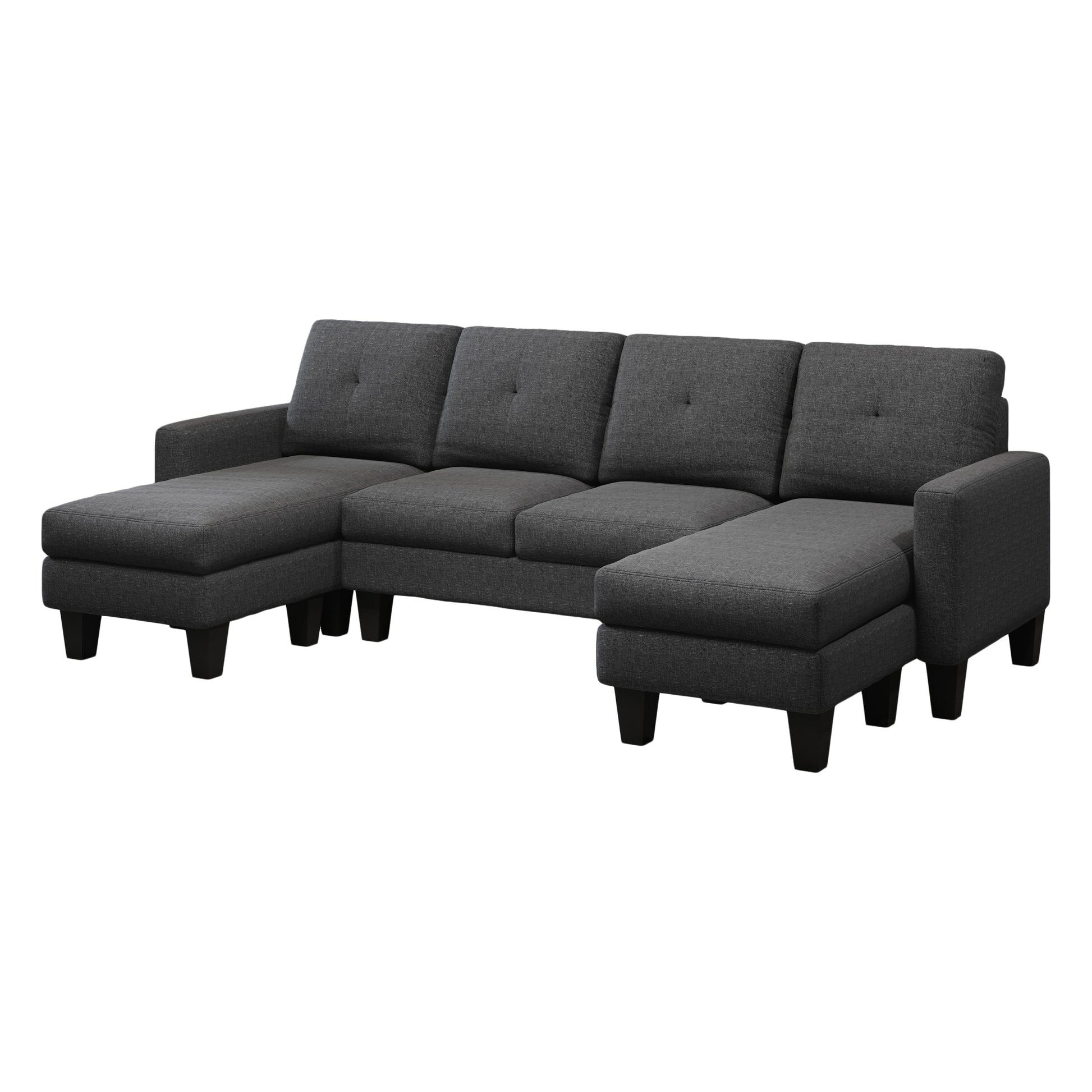 U Shaped Sofa Coch 4 Seat Sofa With Chaise Polyester Fabric For Living Room Apartment Office Dark Grey Dark Grey Linen Wood Primary Living Space Soft Eucalyptus Foam Linen 4 Seat