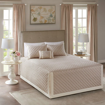 4 Piece Cotton Reversible Tailored Bedspread Set Khaki Queen Queen Khaki Cotton