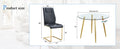 A Modern Minimalist Style Round Transparent Tempered Glass Table With Gold Metal Legs, Paired With 6 Modern Pu Leather High Back Dining Chairs ,Bring A Luxurious Experience. Black Seats 6 Glass Metal