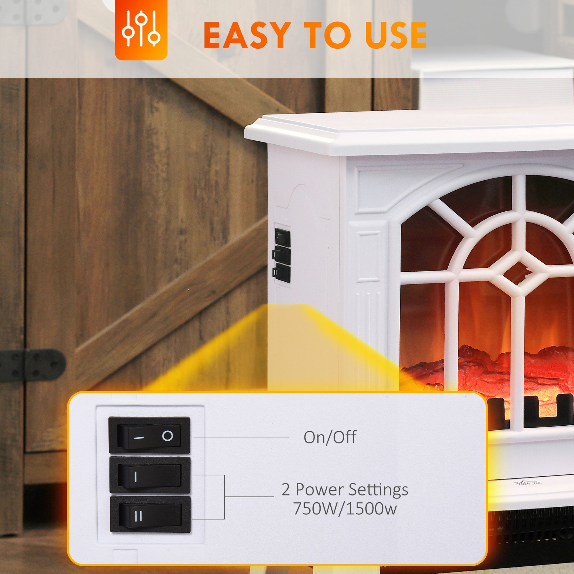 Homcom Electric Fireplace Stove, 18" Freestanding Fireplace Heater With Realistic Flame, Overheating Protection, Portable, 750W 1500W, White White Plastic