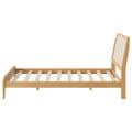 Queen Size Wood Storage Platform Bed With Led Light, Rattan Headboard, Nature Box Spring Not Required Queen Antique Natural Wood Bedroom Bed Frame Wood Rattan