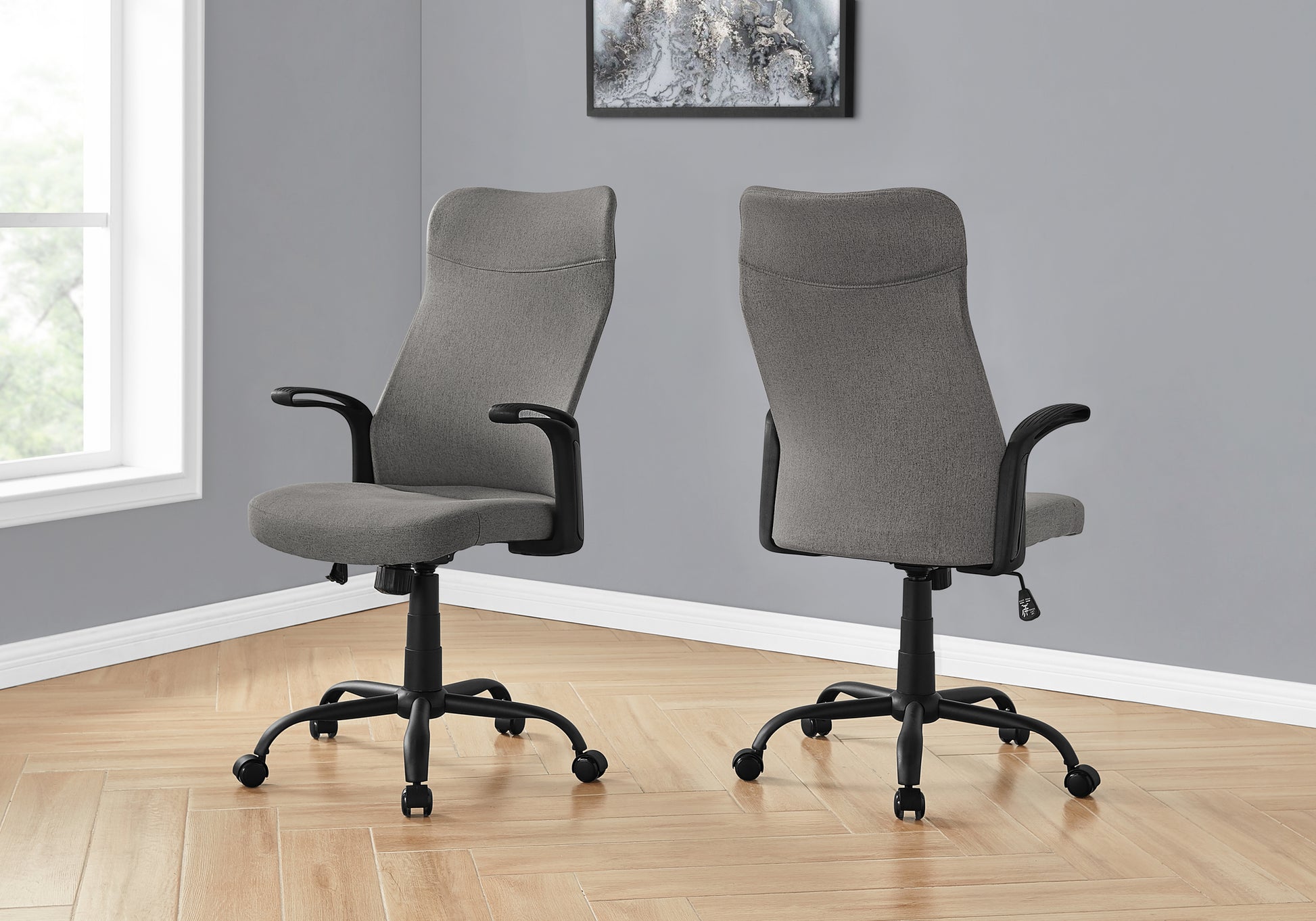 Office Chair, Adjustable Height, Swivel, Ergonomic, Armrests, Computer Desk, Work, Grey Mesh, Black Metal, Contemporary, Modern Grey Foam Polyester