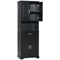 Tall Bathroom Cabinet With Four Doors, Large Storage Space Open Shelve, Upper Storage Cabinet, Black Black Mdf