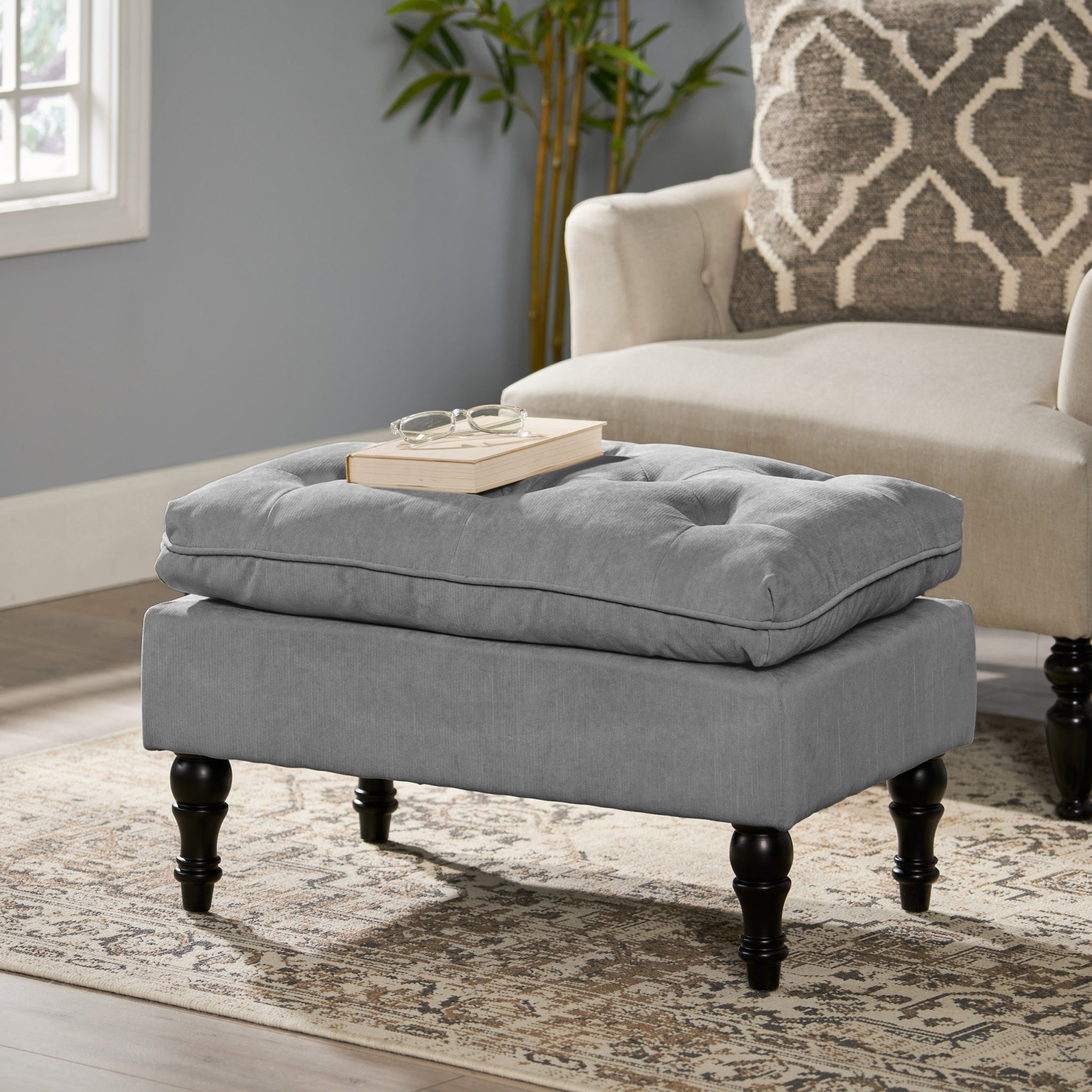 Lofton Pillow Top Ottoman Gray Fabric