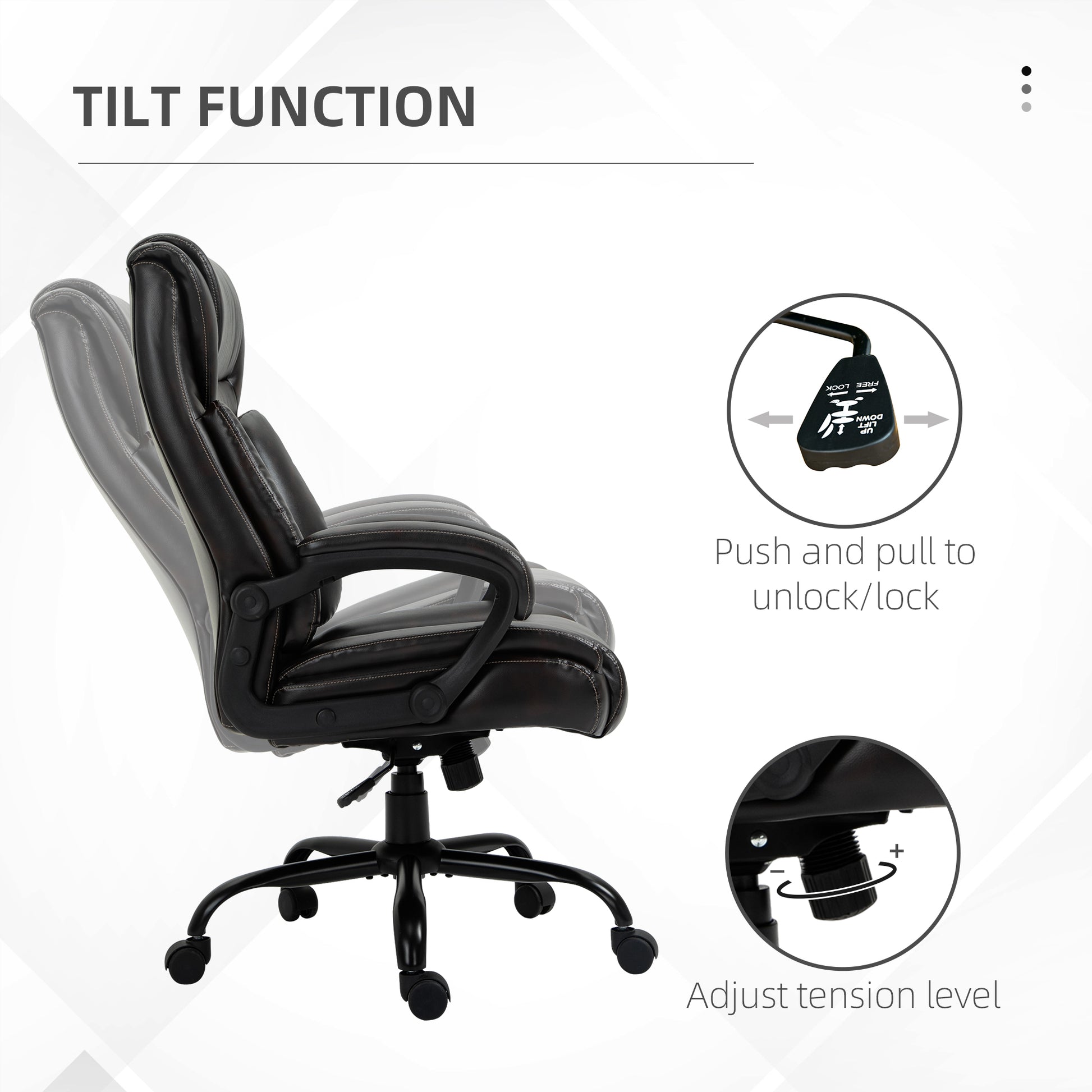 Vinsetto Big And Tall 400Lbs Executive Office Chair With Wide Seat, Computer Desk Chair With High Back Pu Leather Ergonomic Upholstery, Adjustable Height And Swivel Wheels, Brown Brown Faux Leather