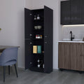 Cameron Pantry Cabinet With 4 Doors And 5 Hidden Shelves Freestanding Black Kitchen Modern Particle Board Engineered Wood