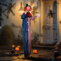 Homcom 6' Life Size Halloween Hanging Clown Decoration, Scary Animatronic Talking Clown With Light Up Eyes And Creepy Sound For Indoor Or Covered Outdoor Porch, Battery Operated Halloween Prop Multicolor Polyester