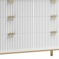 Beth 56 Inch 6 Drawer Dresser, Corrugated Panels, White Mahogany Wood, Gold White Gold Wood