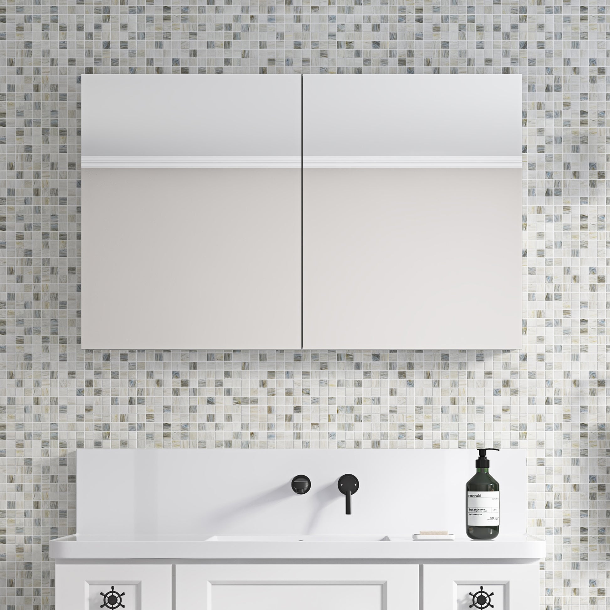 48'' W X 30'' H Surface Frameless Mirror Medicine Cabinet, Beveled Mirror Edges Bathroom Medicine Cabinet White Engineered Wood